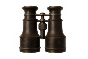 Antique brass binoculars with intricate detailing, isolated on a transparent background, showcasing classic design and craftsmanship