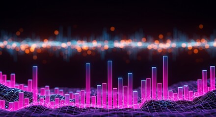 Abstract Digital Data Visualization with Glowing Bars and Bokeh