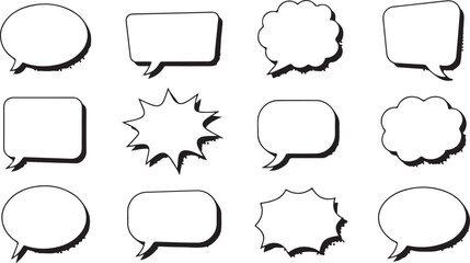 Obraz premium Retro Empty Comic Speech Bubbles Set – Vintage Cartoon Dialogue and Thought Balloon Icons