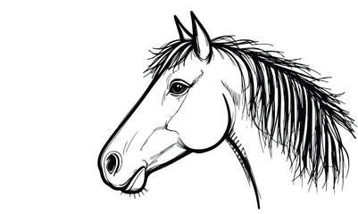 Horse Head Vector Line Art Illustration With Flowing Mane Detail