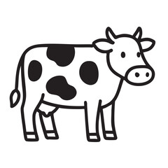 Simple Black and White Cartoon Illustration of a Spotted Dairy Cow Standing in Profile stylized
