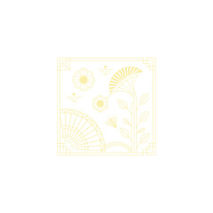 Gold art deco panel and border with ornament on white background