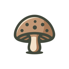 A whimsical illustration of a brown mushroom with polka dots, set against a plain background
