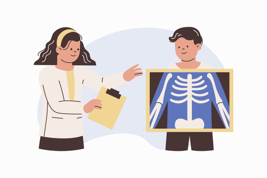 Female Chiropractor Looking at Patient X-ray for Diagnosis Vector