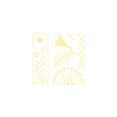 Gold art deco panel and border with ornament on white background