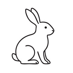 Simple Line Art Illustration of a Sitting Rabbit with Long Ears on a White Background