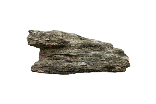 Schist stone isolated on white background.  a foliated metamorphic rock.        