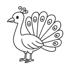 Simple Peacock Illustration A Black and White Outline for Coloring or Educational Purposes cartoon peacock
