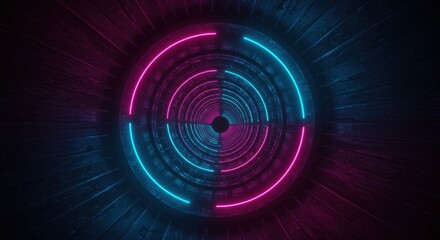 Spiral Futuristic Tunnel with Blue and Pink Neon Lights