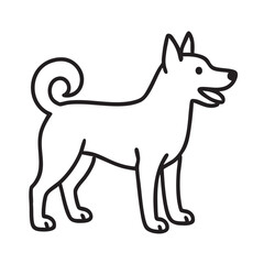 Simple Black and White Line Drawing of a Dog with a Curly Tail Standing Sideways