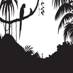 Tropical rainforest silhouette with parrots and palm trees vector background design art illustration 100