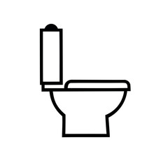 Toilet bowl isolated icon with water tank on white for plumbing design or public bathroom signage
