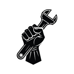 Black fist holding wrench symbol tool