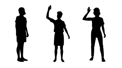Silhouettes of People Waving Hello and Goodbye PNG Transparent Background