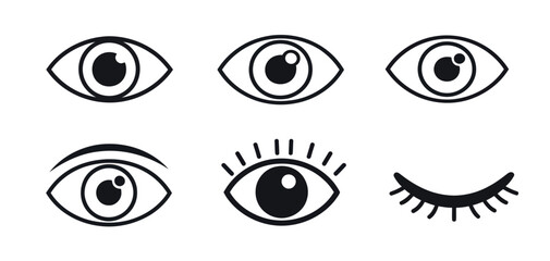 Eye icons collection of open and closed stylized vector illustrations