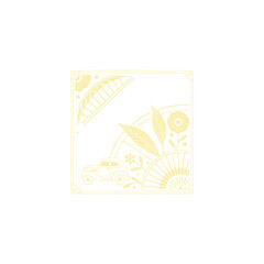 Gold art deco panel and border with ornament on white background