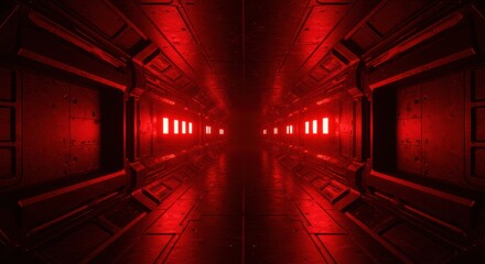 Futuristic Sci-Fi Tunnel with Emergency Red Alert