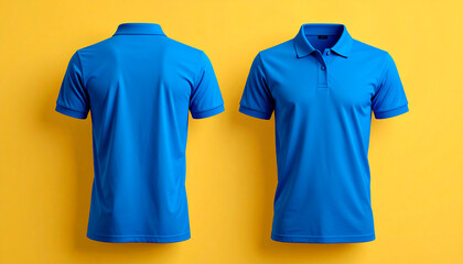 blue shirt front and back on yellow background for composition