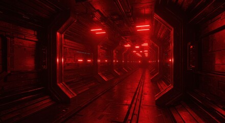 Futuristic Sci-Fi Tunnel with Emergency Red Alert