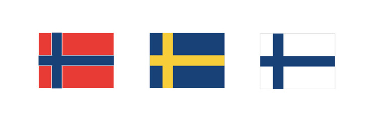 Nordic Cross Flags of Norway Sweden and Finland Together