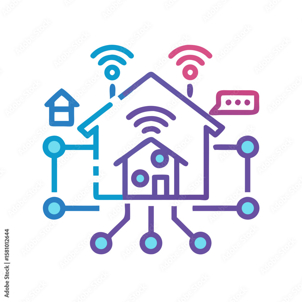 Poster smart home automation system with wireless connectivity icon
