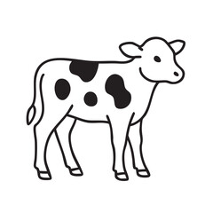 Simple Black and White Cartoon Illustration of a Spotted Calf Standing on a White Background