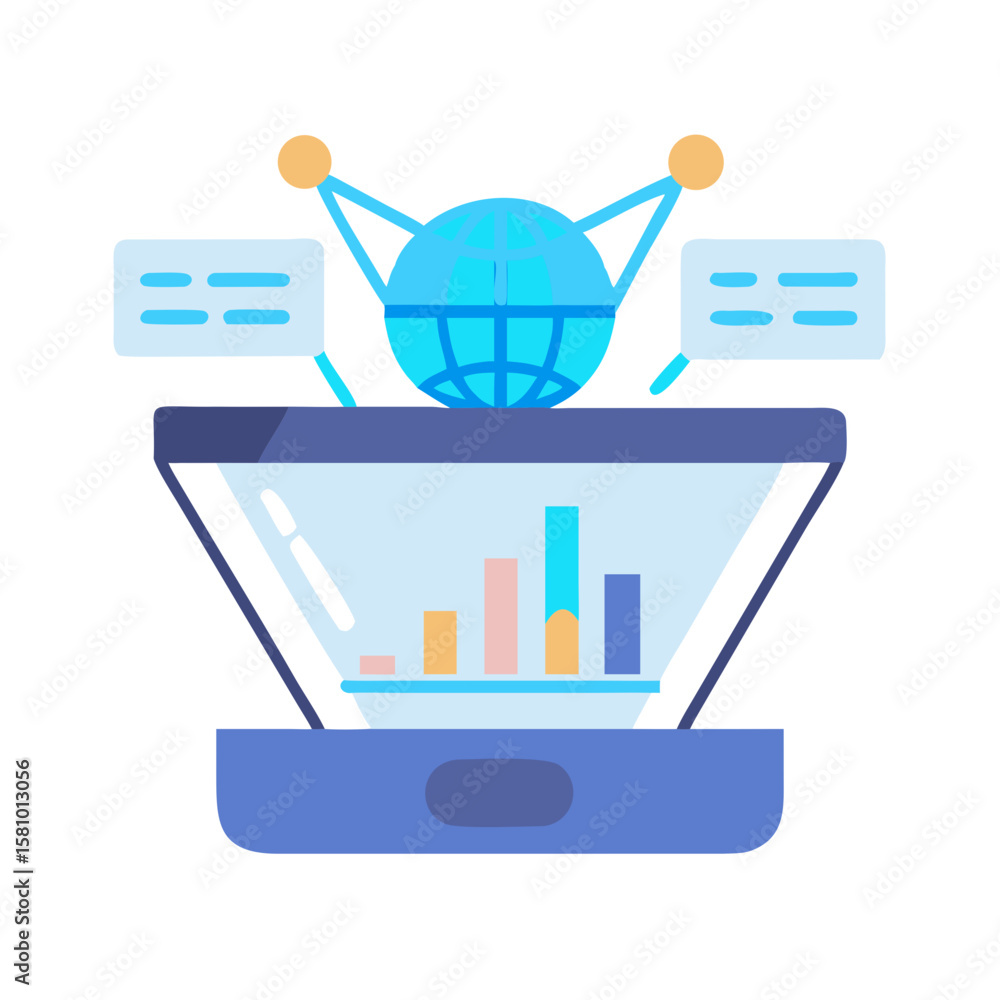 Aufkleber global business data visualization on mobile device with chat bubbles
