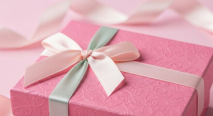 Pink Gift Box Decorated With Pretty Colored Ribbons