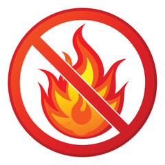 A set of vector icons depicting no smoking, no fire, and burning flame symbols for danger and safety warnings