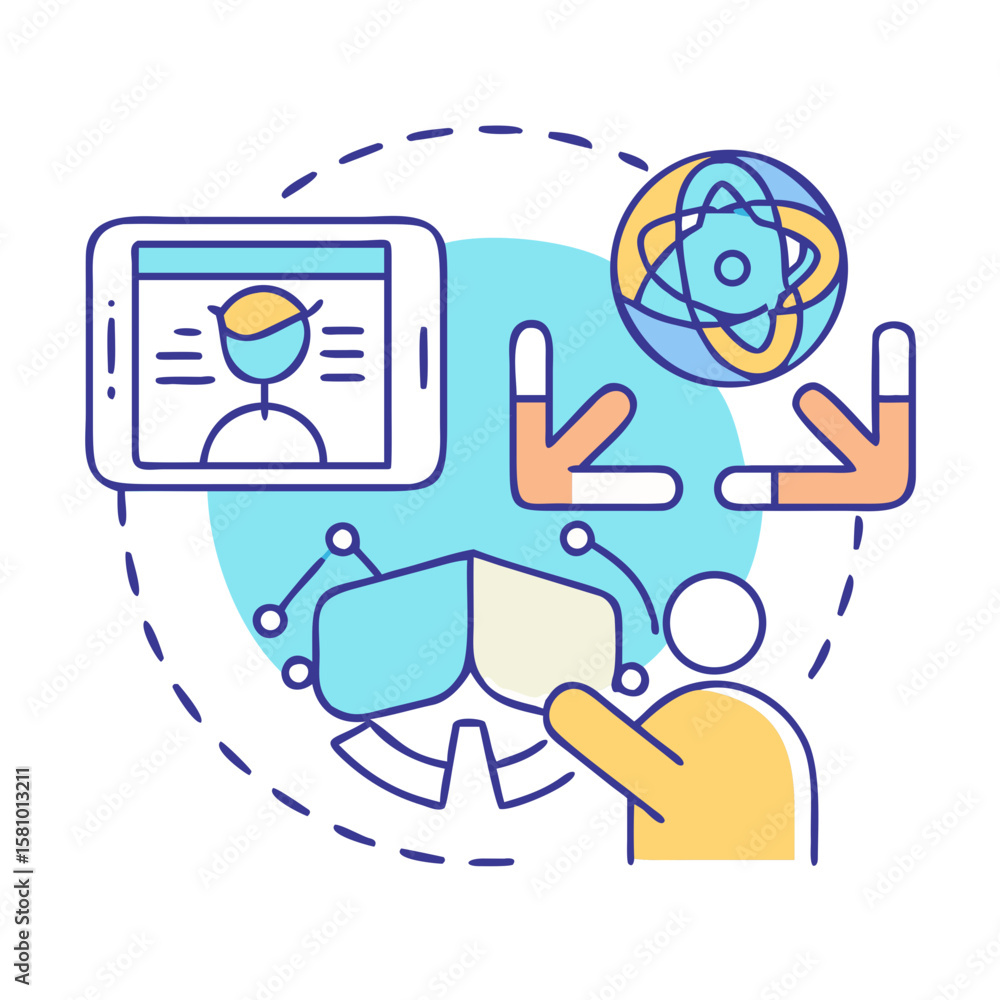 Aufkleber data synchronization and integration concept illustration with person