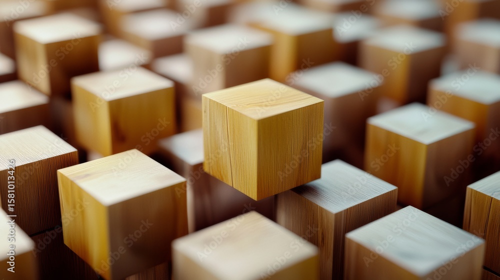 Poster abstract wooden cube pattern with light and shadow for geometric background texture concept
