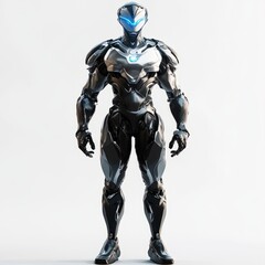 Futuristic robot character concept art design for video game or sci fi movie illustration render