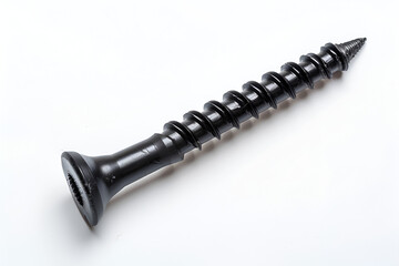 Black wood screw on white background