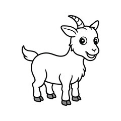 Naklejka premium Cheerful young goat with curved horns and big eyes animal cartoon