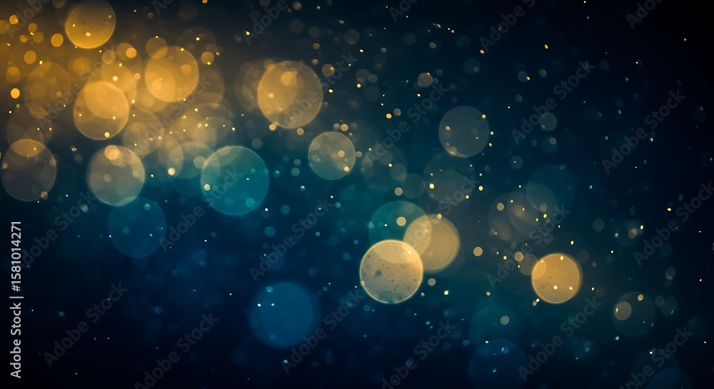 Poster abstract bokeh background with blue and gold circular lights