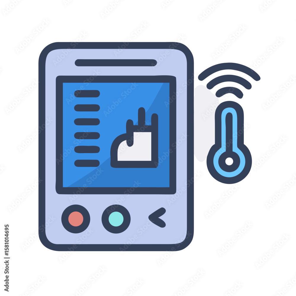 Poster smart home automation system with thermostat control icon
