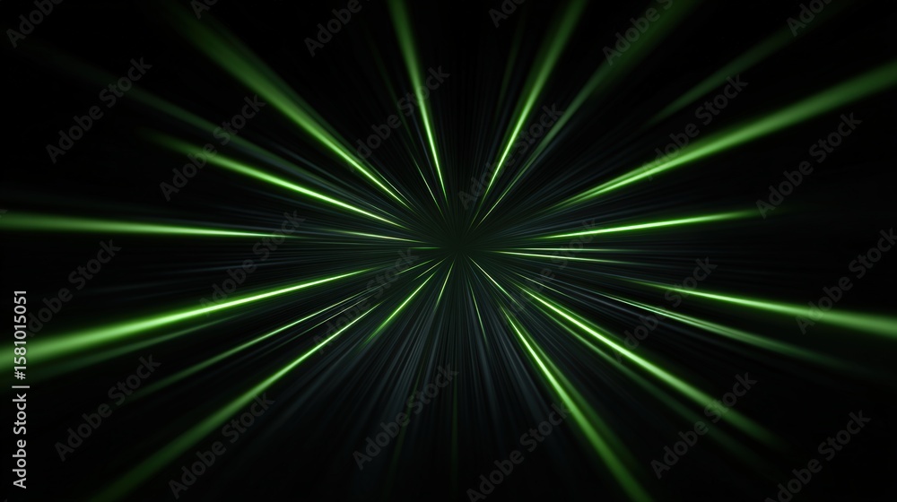 Poster dynamic green light rays creating abstract background effects