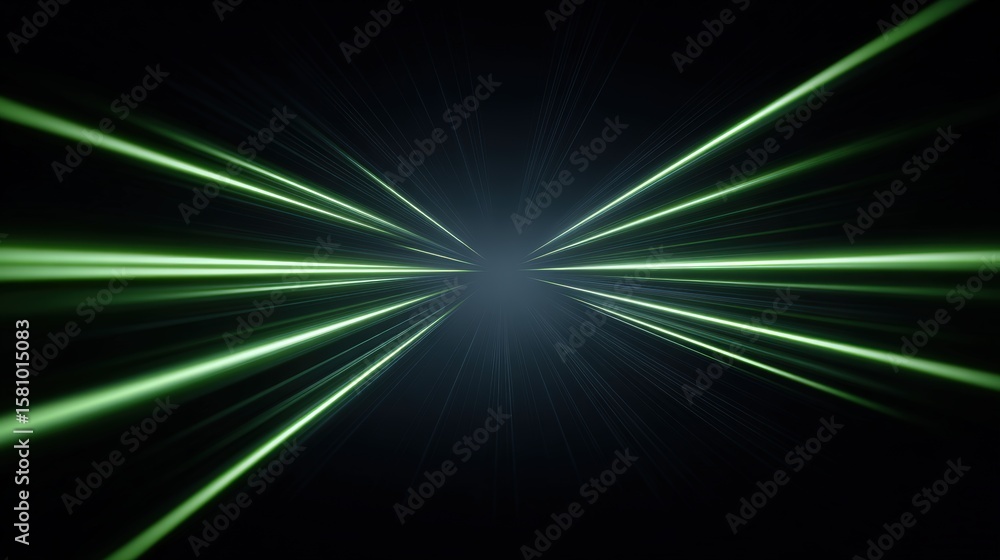 Poster green light rays emerging from a dark background in abstract design