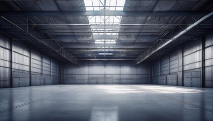 concrete shed and empty metal structure empty warehouse generative ai