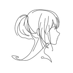 Female face with ponytail in continuous line drawing