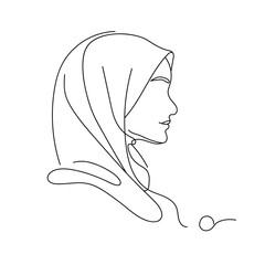 Woman in hijab in profile drawn in continuous line style