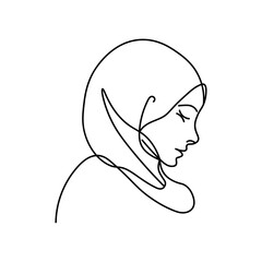 Muslim woman with closed eyes in continuous line style