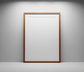 Mockup Of Large Wooden Frame With Empty Print Gallery Style Studio Soft Top Lighting