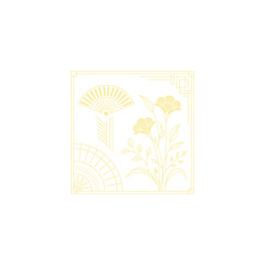Gold art deco panel and border with ornament on white background