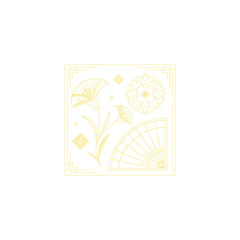 Gold art deco panel and border with ornament on white background