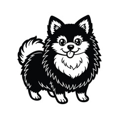 Obraz premium Fluffy black and white Pomeranian dog cartoon silhouette puppy