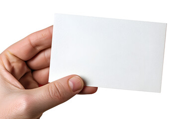 Obraz premium Hand holding blank white card simple background
