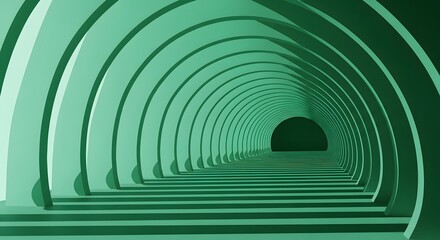 Green Tunnel Abstract Modern Architectural Structure with Curved Arches