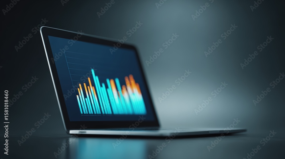 Poster modern laptop with colorful data visualization on screen