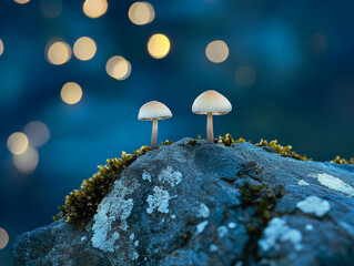 Twin Mushrooms on Mossy Rock